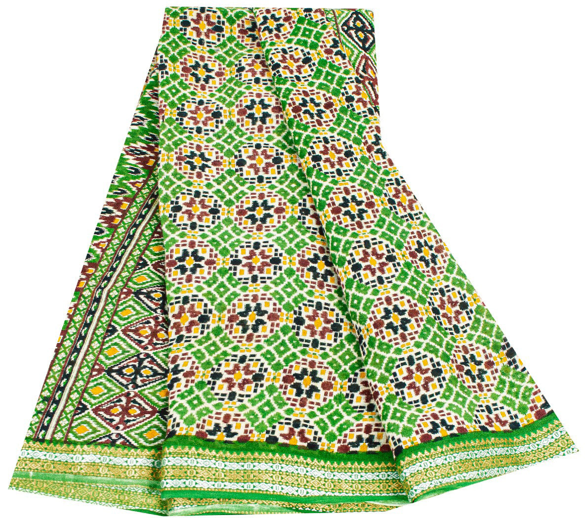 Sanskriti Vintage Sarees Green Pure Cotton Patan Patola Gujrat Print 5+YD Sari