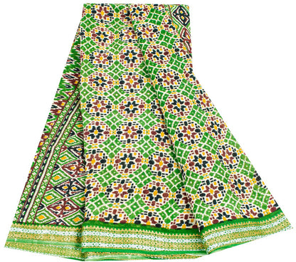 Sanskriti Vintage Sarees Green Pure Cotton Patan Patola Gujrat Print 5+YD Sari