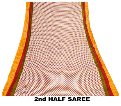 Sanskriti Vintage Sarees Ivory Pure Cotton Hand Block Print & Woven 5+YD Sari