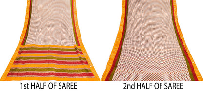Sanskriti Vintage Sarees Ivory Pure Cotton Hand Block Print & Woven 5+YD Sari