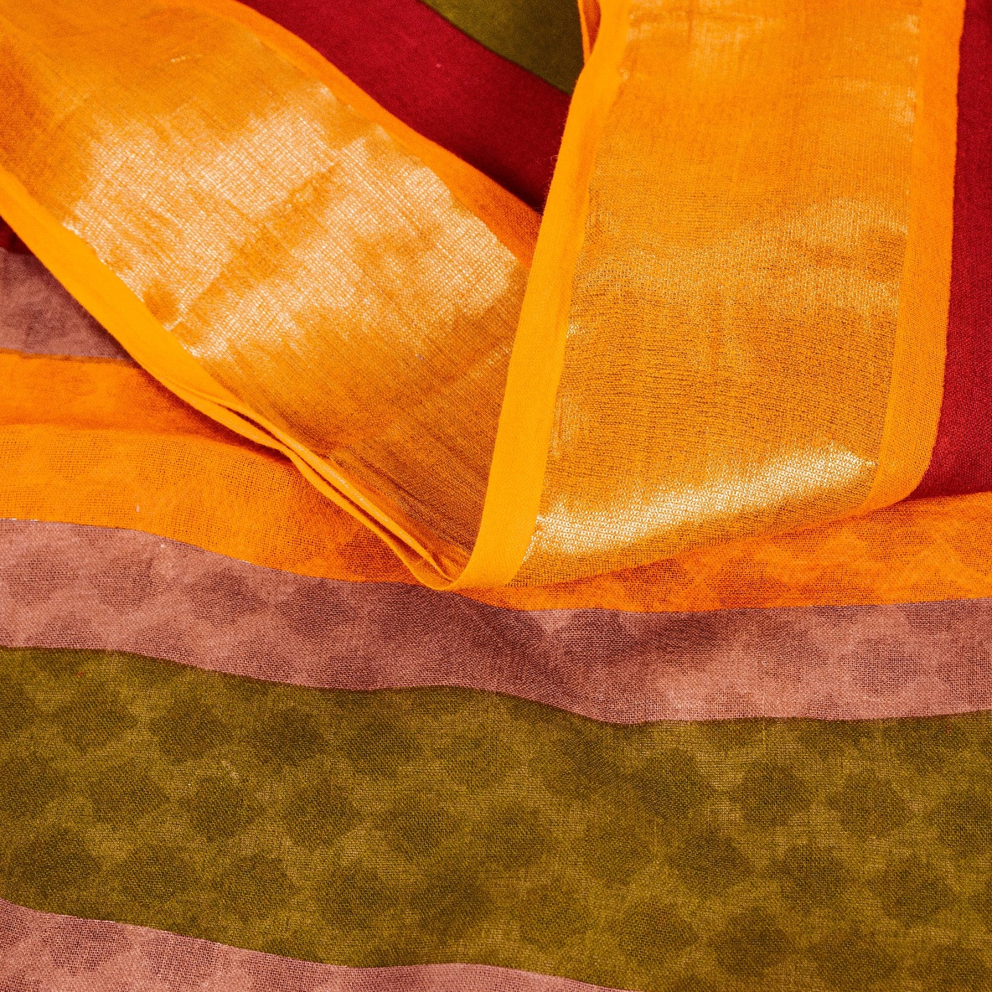 Sanskriti Vintage Sarees Ivory Pure Cotton Hand Block Print & Woven 5+YD Sari
