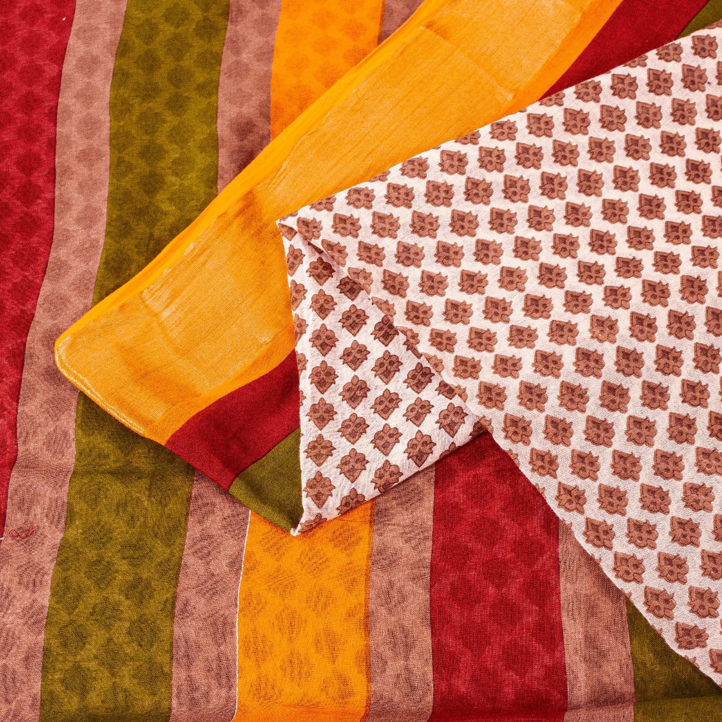 Sanskriti Vintage Sarees Ivory Pure Cotton Hand Block Print & Woven 5+YD Sari