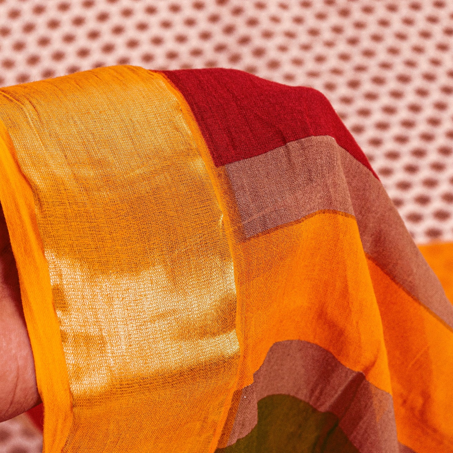 Sanskriti Vintage Sarees Ivory Pure Cotton Hand Block Print & Woven 5+YD Sari