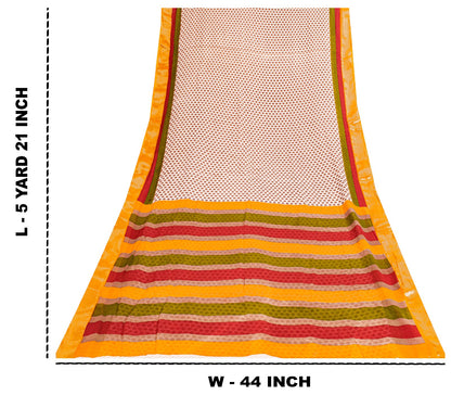 Sanskriti Vintage Sarees Ivory Pure Cotton Hand Block Print & Woven 5+YD Sari
