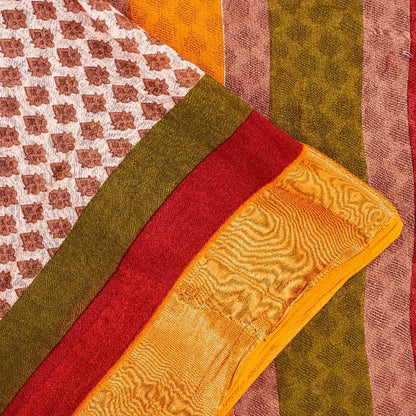 Sanskriti Vintage Sarees Ivory Pure Cotton Hand Block Print & Woven 5+YD Sari