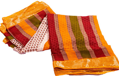 Sanskriti Vintage Sarees Ivory Pure Cotton Hand Block Print & Woven 5+YD Sari