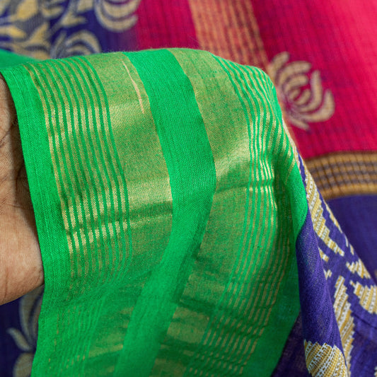 Sanskriti Vintage Sarees Multicolor Pure Cotton Floral Print Woven 5+YD Sari
