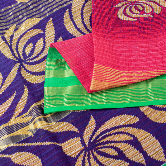 Sanskriti Vintage Sarees Multicolor Pure Cotton Floral Print Woven 5+YD Sari