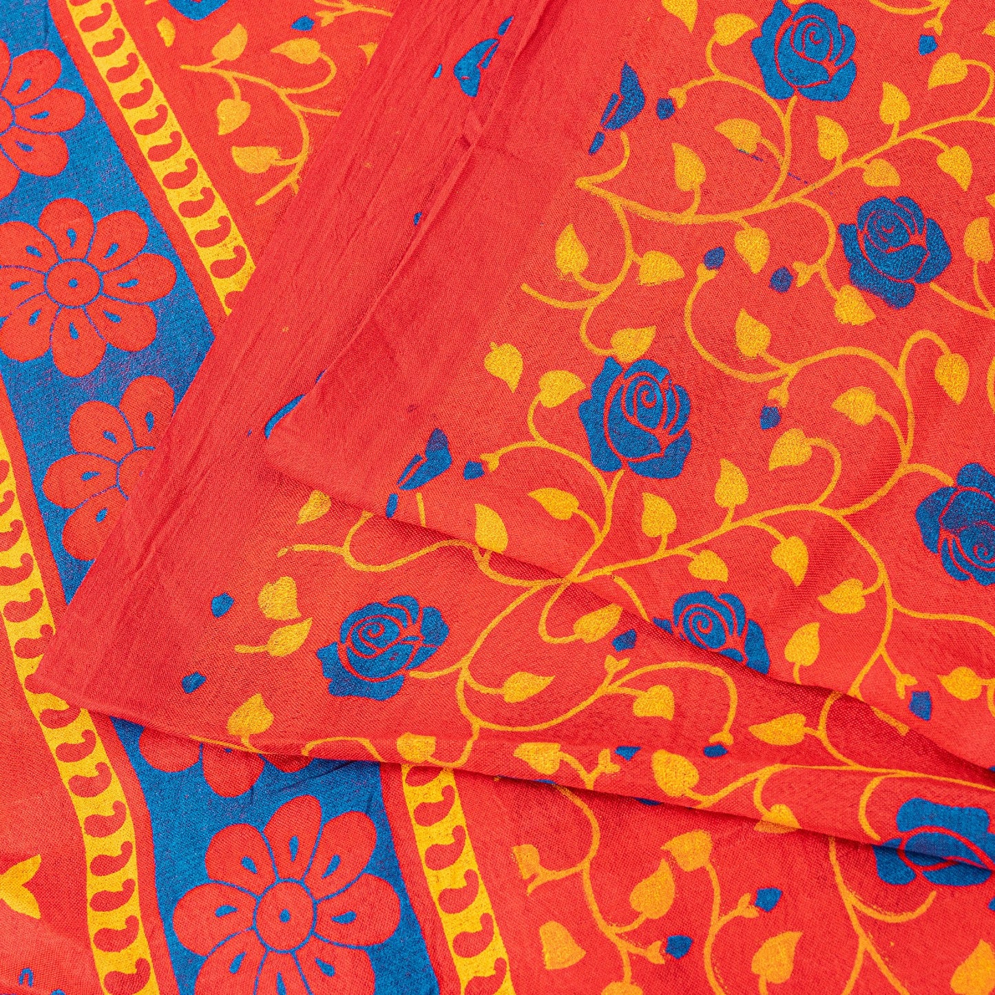 Sanskriti Vintage Sarees Red Pure Cotton Floral Print 5+YD Sustainable CraftSari