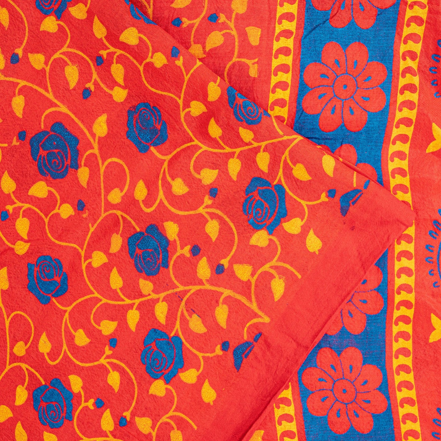 Sanskriti Vintage Sarees Red Pure Cotton Floral Print 5+YD Sustainable CraftSari