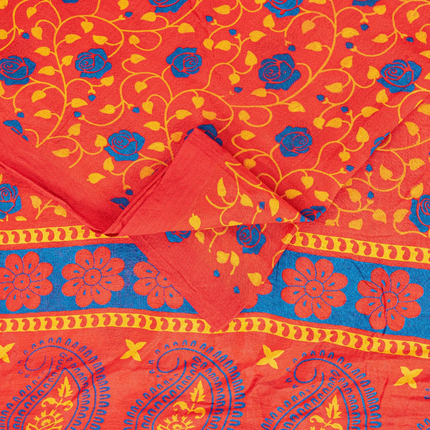 Sanskriti Vintage Sarees Red Pure Cotton Floral Print 5+YD Sustainable CraftSari