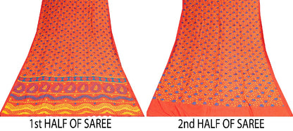 Sanskriti Vintage Sarees Red Pure Cotton Floral Print 5+YD Sustainable CraftSari