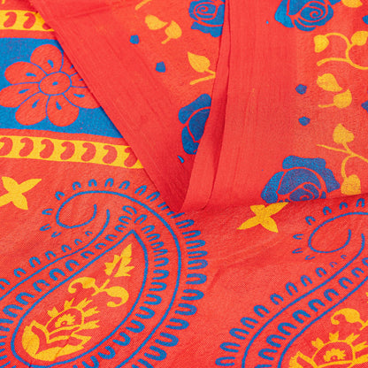 Sanskriti Vintage Sarees Red Pure Cotton Floral Print 5+YD Sustainable CraftSari
