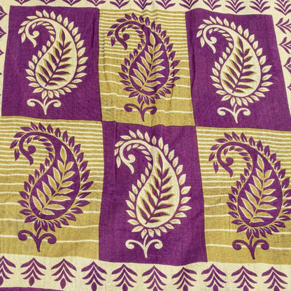 Sanskriti Vintage Sarees Purple Pure Cotton Paisley Print 5+YD Sustainable Sari