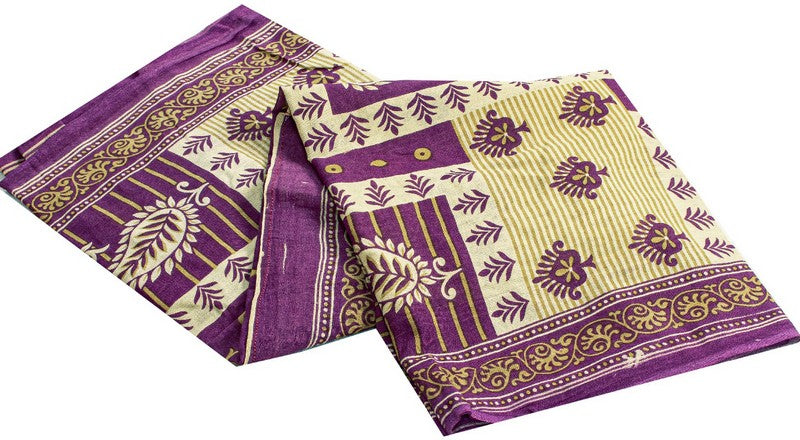 Sanskriti Vintage Sarees Purple Pure Cotton Paisley Print 5+YD Sustainable Sari