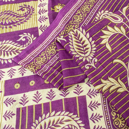 Sanskriti Vintage Sarees Purple Pure Cotton Paisley Print 5+YD Sustainable Sari