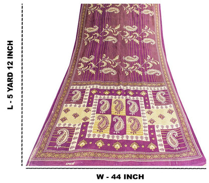 Sanskriti Vintage Sarees Purple Pure Cotton Paisley Print 5+YD Sustainable Sari