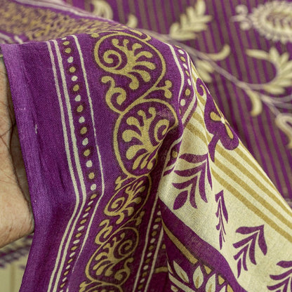 Sanskriti Vintage Sarees Purple Pure Cotton Paisley Print 5+YD Sustainable Sari