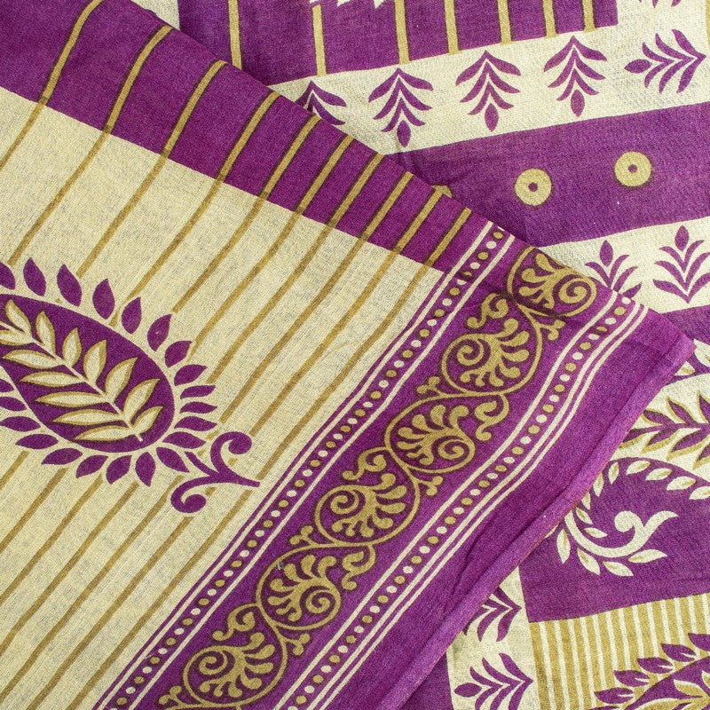 Sanskriti Vintage Sarees Purple Pure Cotton Paisley Print 5+YD Sustainable Sari