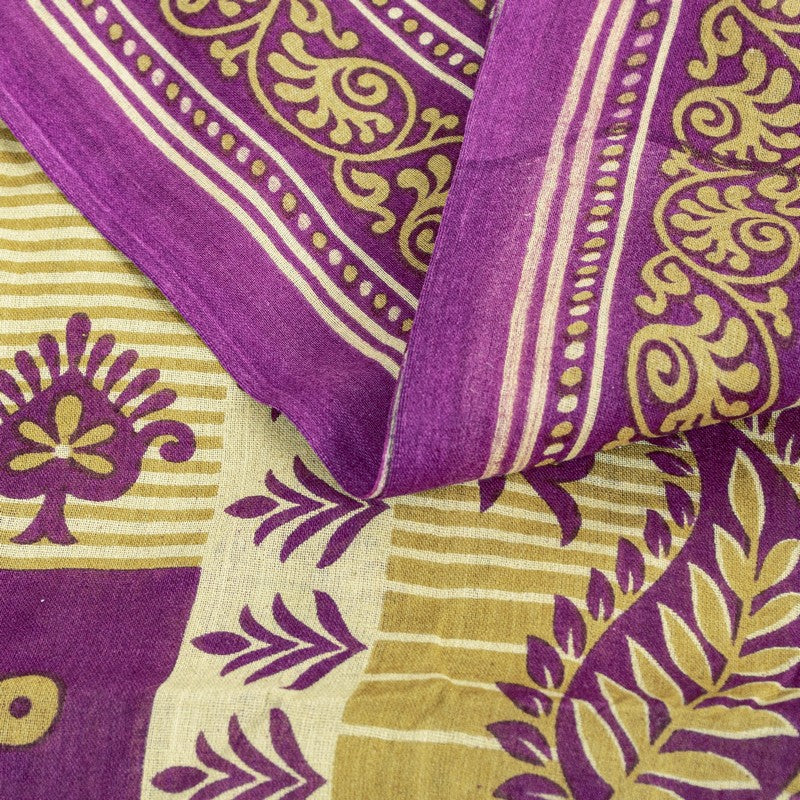 Sanskriti Vintage Sarees Purple Pure Cotton Paisley Print 5+YD Sustainable Sari