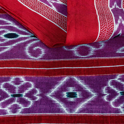 Sanskriti Vintage Sarees Blue & Pink 100%Pure Cotton Ikat Floral Print 5+YD Sari