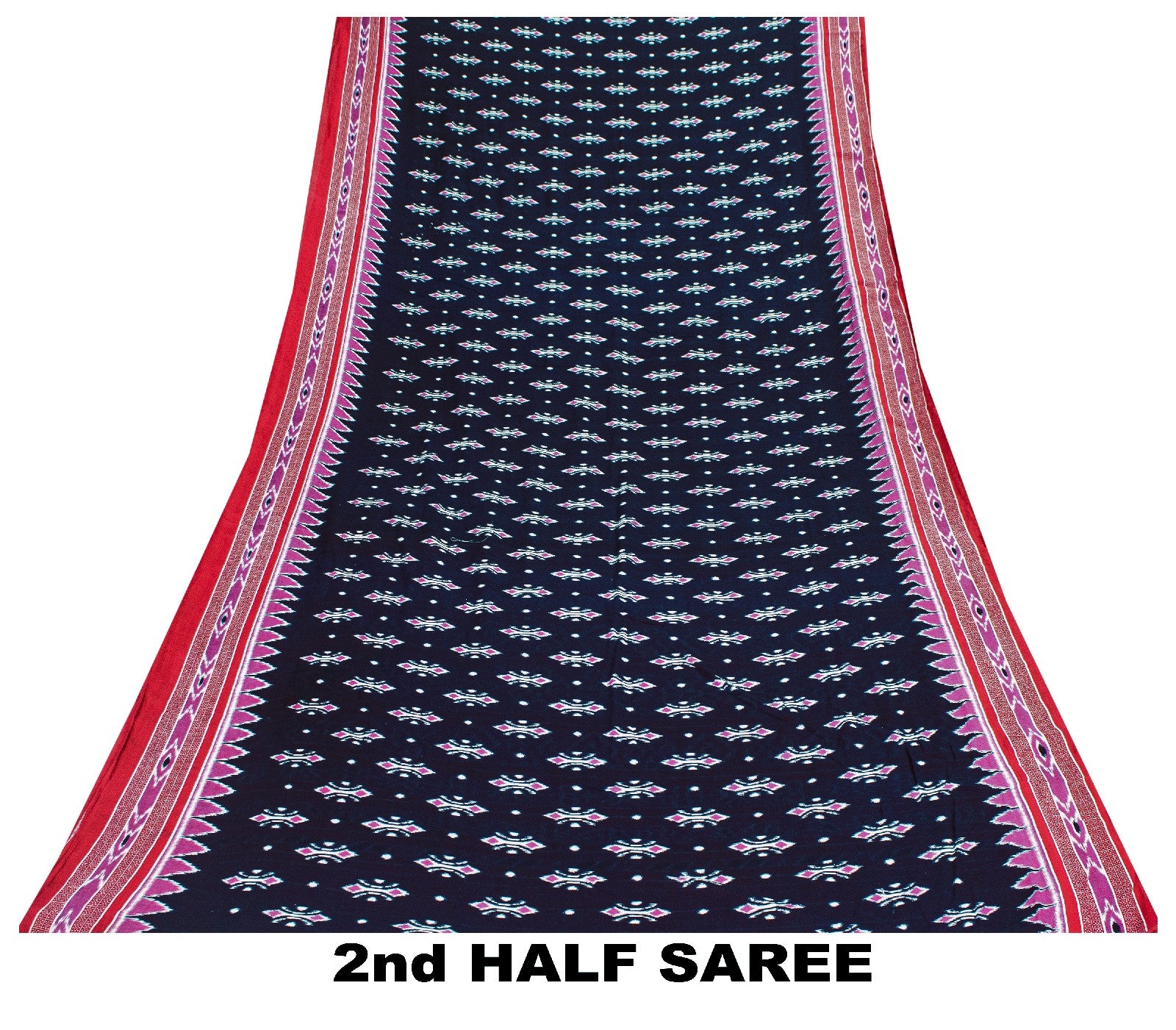 Sanskriti Vintage Saree Blue & Pink 100% Pure Cotton 5.5+Yd Saree Ikat Floral Ikat Printed Sari For Crafting, Upcycling, or Even Wearing