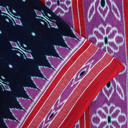 Sanskriti Vintage Sarees Blue & Pink 100%Pure Cotton Ikat Floral Print 5+YD Sari