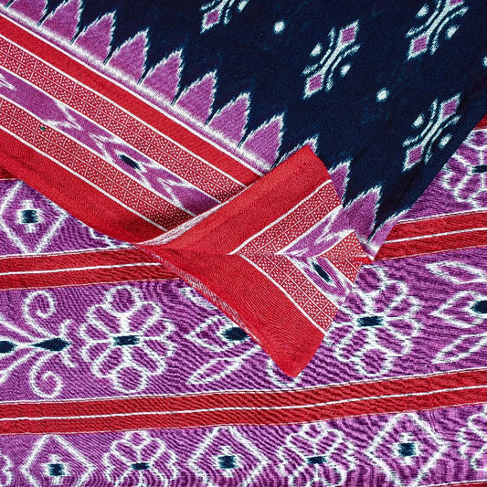 Sanskriti Vintage Sarees Blue & Pink 100%Pure Cotton Ikat Floral Print 5+YD Sari