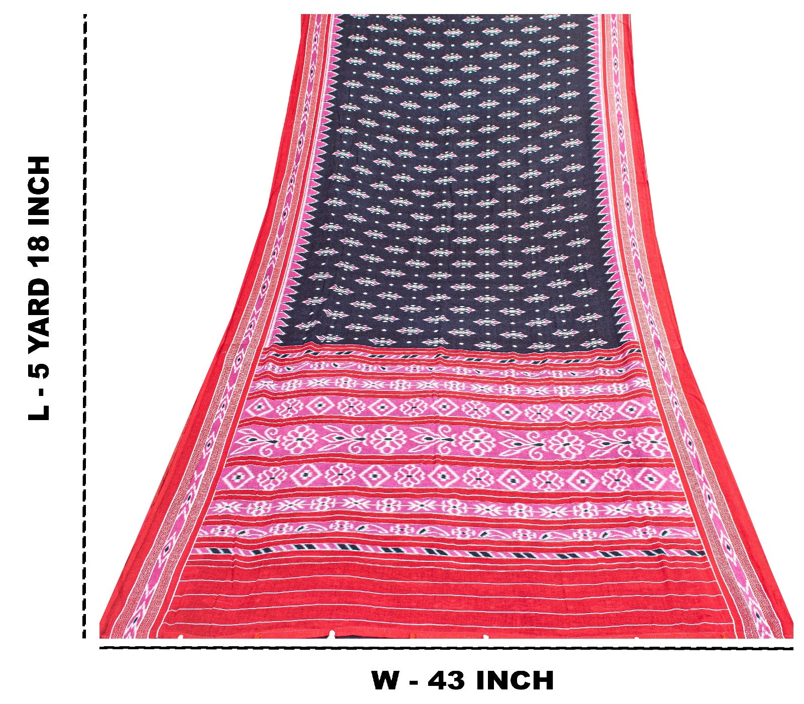 Sanskriti Vintage Saree Blue & Pink 100% Pure Cotton 5.5+Yd Saree Ikat Floral Ikat Printed Sari For Crafting, Upcycling, or Even Wearing