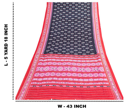 Sanskriti Vintage Sarees Blue & Pink 100%Pure Cotton Ikat Floral Print 5+YD Sari