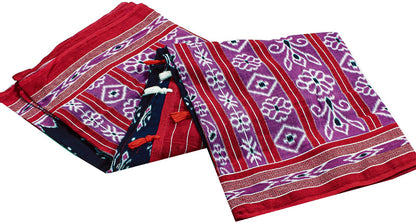 Sanskriti Vintage Sarees Blue & Pink 100%Pure Cotton Ikat Floral Print 5+YD Sari