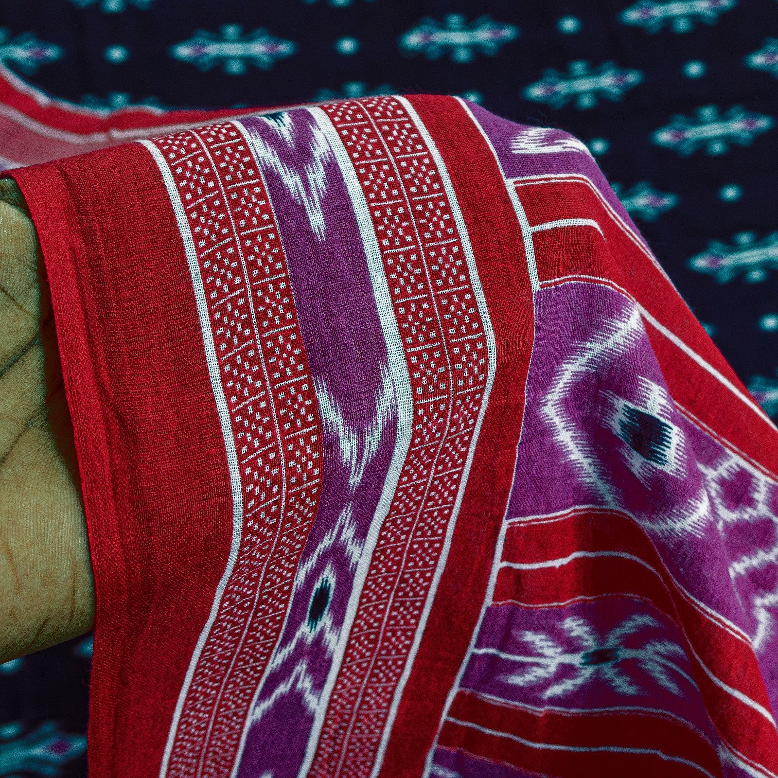 Sanskriti Vintage Saree Blue & Pink 100% Pure Cotton 5.5+Yd Saree Ikat Floral Ikat Printed Sari For Crafting, Upcycling, or Even Wearing