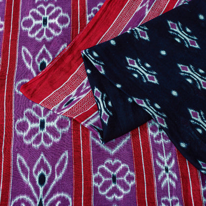 Sanskriti Vintage Sarees Blue & Pink 100%Pure Cotton Ikat Floral Print 5+YD Sari