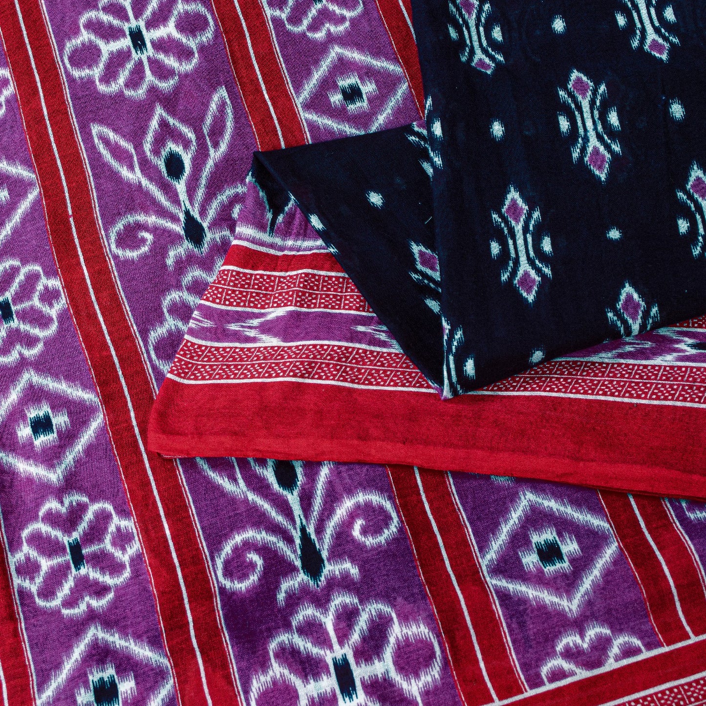 Sanskriti Vintage Sarees Blue & Pink 100%Pure Cotton Ikat Floral Print 5+YD Sari