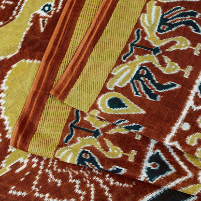 Sanskriti Vintage Sarees Brown Craft Pure Cotton Floral Peacock Print 5+YD Sari