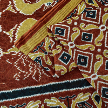 Sanskriti Vintage Sarees Brown Craft Pure Cotton Floral Peacock Print 5+YD Sari