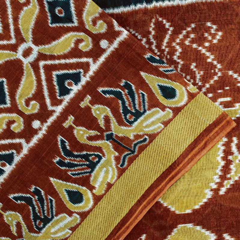 Sanskriti Vintage Sarees Brown Craft Pure Cotton Floral Peacock Print 5+YD Sari