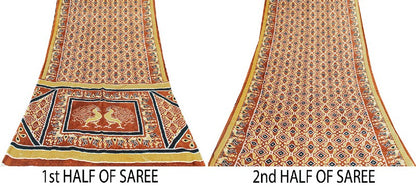 Sanskriti Vintage Sarees Brown Craft Pure Cotton Floral Peacock Print 5+YD Sari