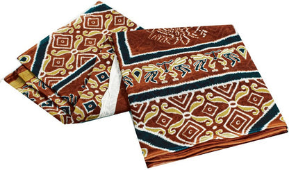 Sanskriti Vintage Sarees Brown Craft Pure Cotton Floral Peacock Print 5+YD Sari