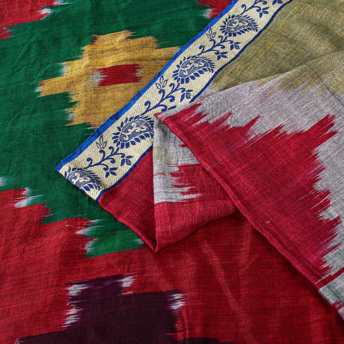 Sanskriti Vintage Brown Red Pure Cotton Ikat Saree Handwoven Geometric 5+YD Sari