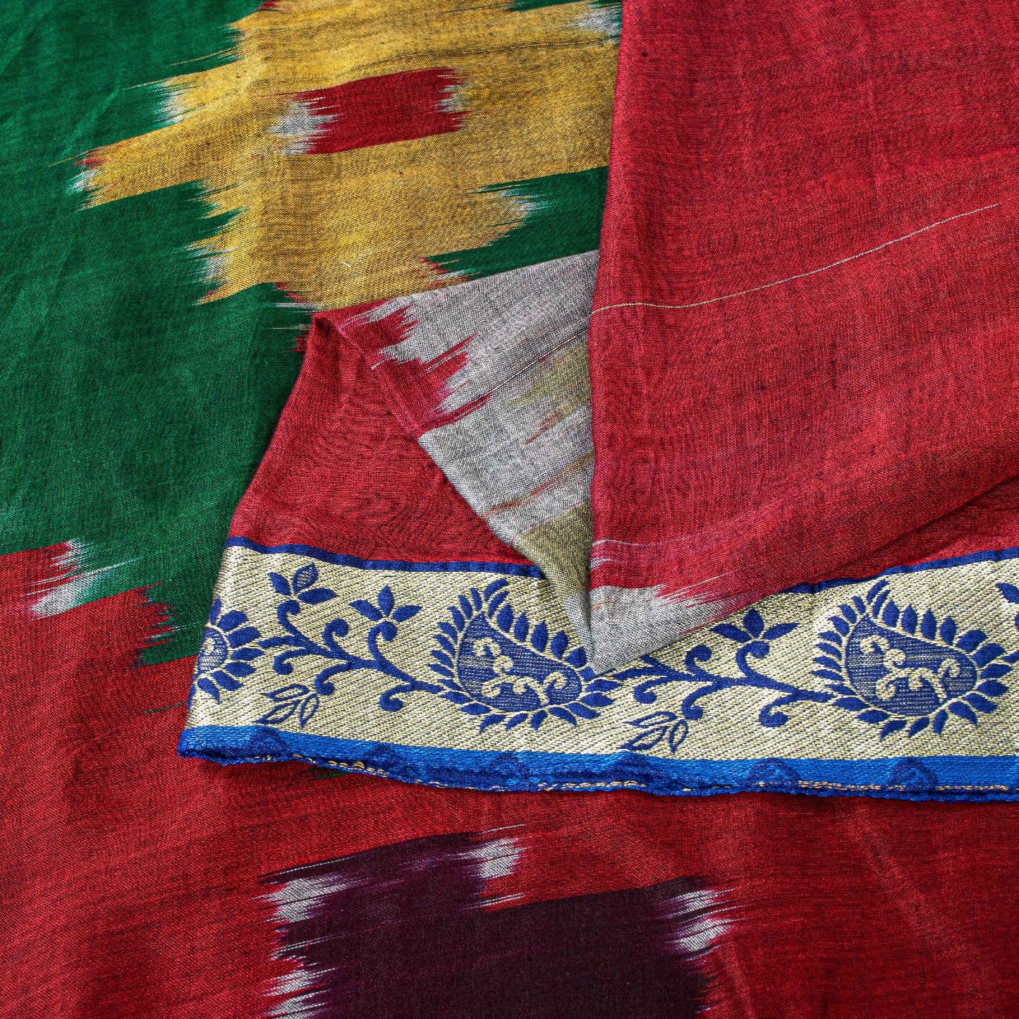 Sanskriti Vintage Brown Red Pure Cotton Ikat Saree Handwoven Geometric 5+YD Sari