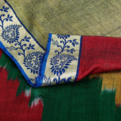 Sanskriti Vintage Brown Red Pure Cotton Ikat Saree Handwoven Geometric 5+YD Sari