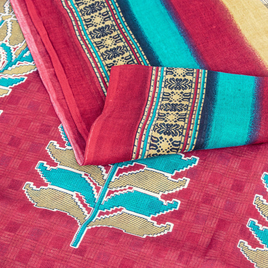 Sanskriti Vintage Sarees Multicolor Pure Cotton Geometric Print 5+YD Fabric Sari