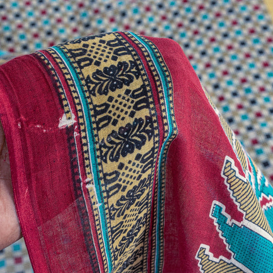 Sanskriti Vintage Sarees Multicolor Pure Cotton Geometric Print 5+YD Fabric Sari