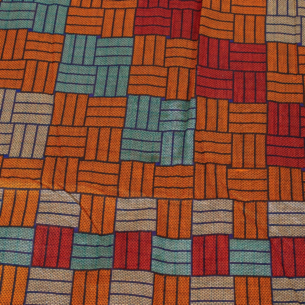 Sanskriti Vintage Sarees Orange Pure Cotton Geometric Print 5+YD Remnant Sari