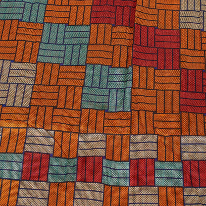 Sanskriti Vintage Sarees Orange Pure Cotton Geometric Print 5+YD Remnant Sari