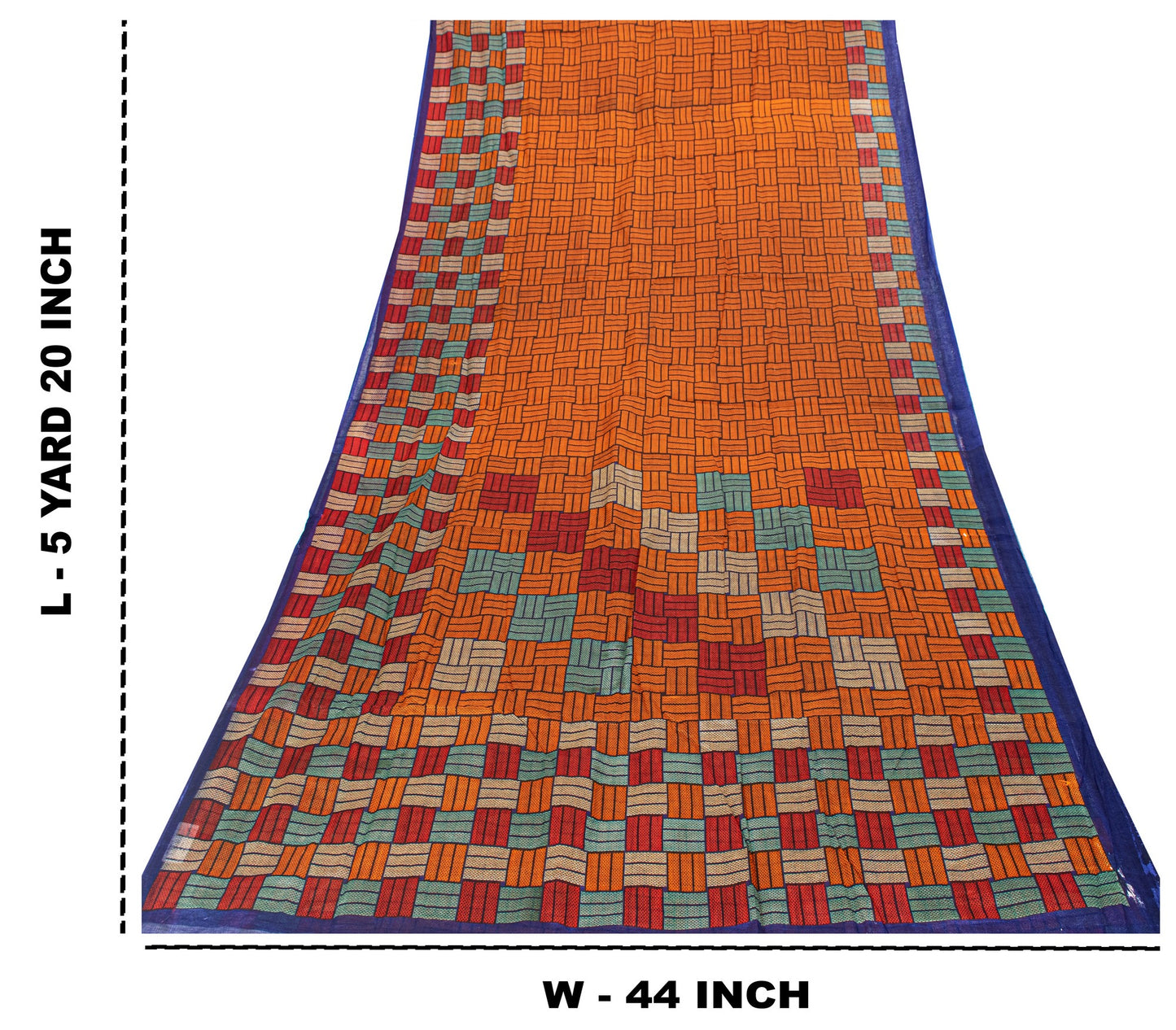 Sanskriti Vintage Sarees Orange Pure Cotton Geometric Print 5+YD Remnant Sari