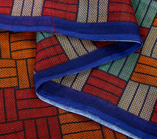 Sanskriti Vintage Sarees Orange Pure Cotton Geometric Print 5+YD Remnant Sari