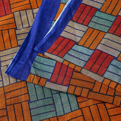 Sanskriti Vintage Sarees Orange Pure Cotton Geometric Print 5+YD Remnant Sari
