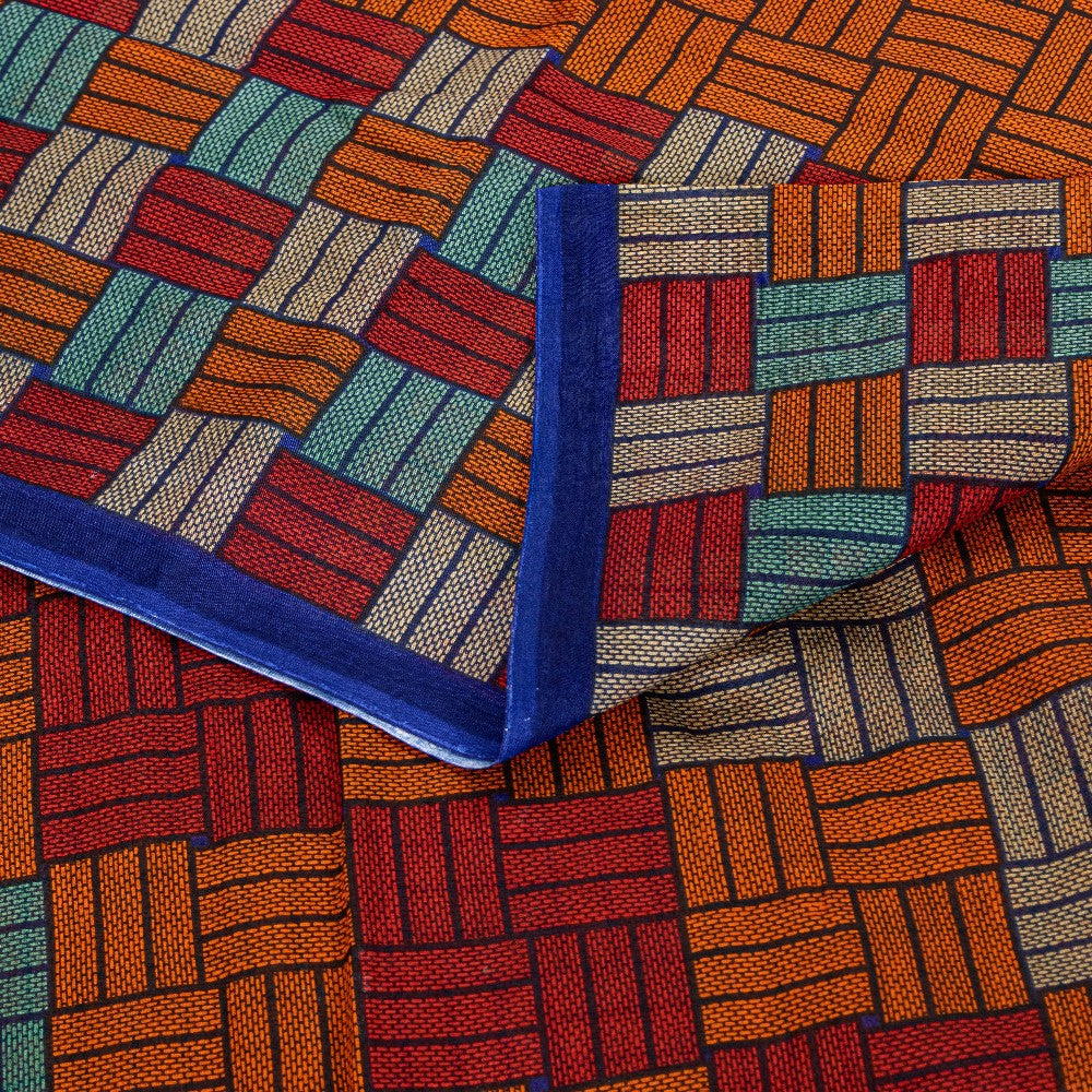 Sanskriti Vintage Sarees Orange Pure Cotton Geometric Print 5+YD Remnant Sari